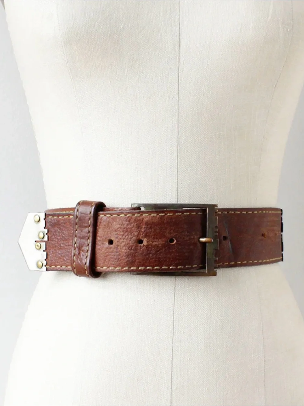 Vera Pelle Brown Leather Belt with Metal Buckle